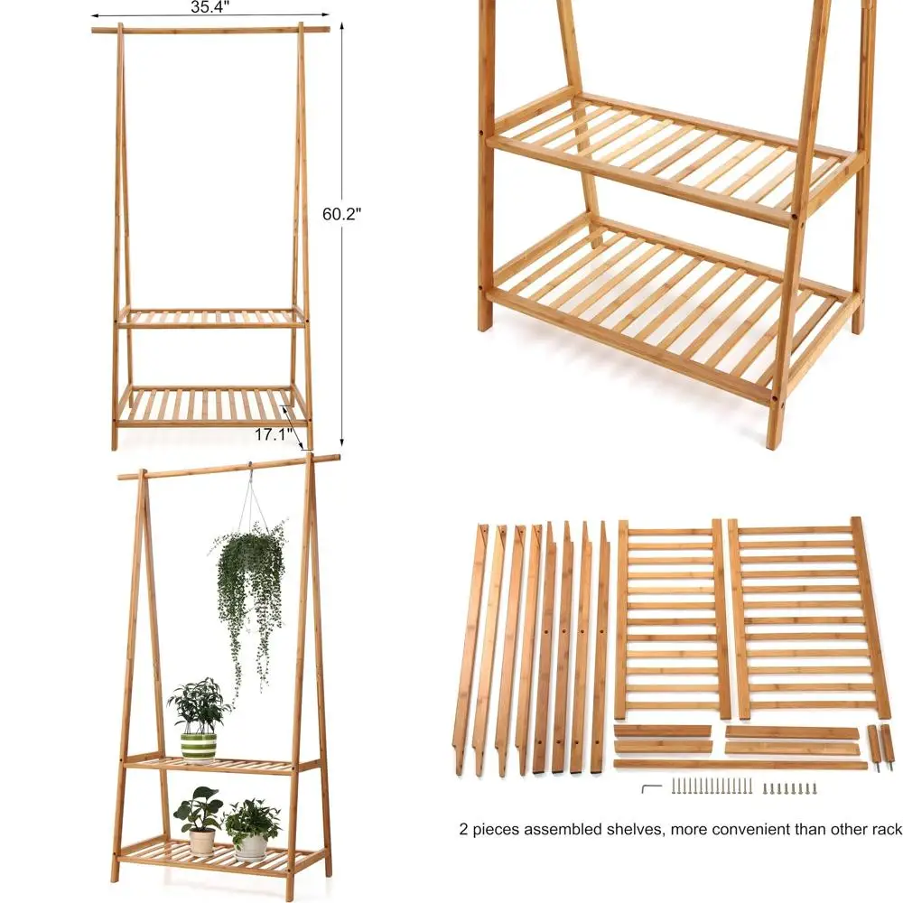 Portable Bamboo Garment Rack with 2-Tier Storage, Extra Large, Ideal for Entryways and Bedrooms - Patented Design
Portable Bamboo Garment Rack with 2-Tier Storage, Extra Large, Ideal for Entryways and Bedrooms - Patented Design