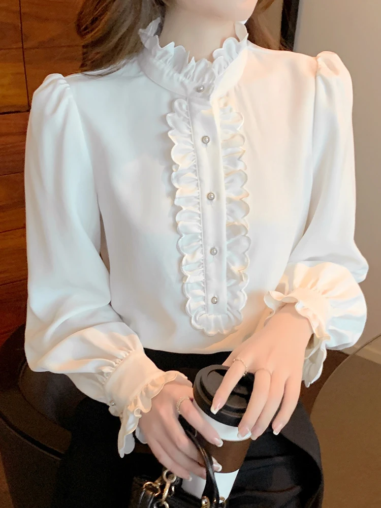 Chic Ruffles Collar Long Sleeve White Shirts Women Puff Sleeve Loose Casual Tops Office Ladies Blouse Spring Autumn Tops Shirts
Chic Ruffles Collar Long Sleeve White Shirts Women Puff Sleeve Loose Casual Tops Office Ladies Blouse Spring Autumn Tops Shirts