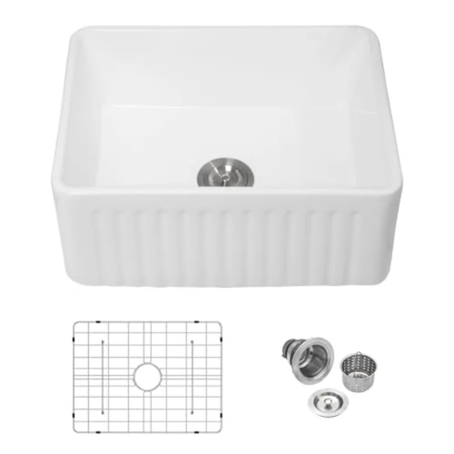 24 Inch Farmhouse Apron Front Kitchen Sink 24 x 18 x 10 Inch Single Bowl Undermount White Fireclay Ceramic Farm Sink for Countr
24 Inch Farmhouse Apron Front Kitchen Sink 24 x 18 x 10 Inch Single Bowl Undermount White Fireclay Ceramic Farm Sink for Countr