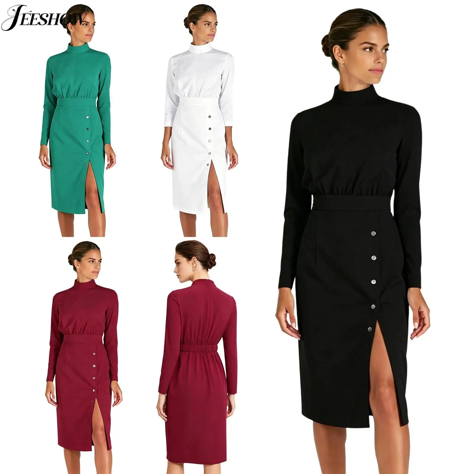 Womens Nurse Dress Scrub Uniform Mock Neck Long Sleeve Buttoned Split Hem Pencil Dress Nurse Work Dresses for Spas Beauticians
Womens Nurse Dress Scrub Uniform Mock Neck Long Sleeve Buttoned Split Hem Pencil Dress Nurse Work Dresses for Spas Beauticians