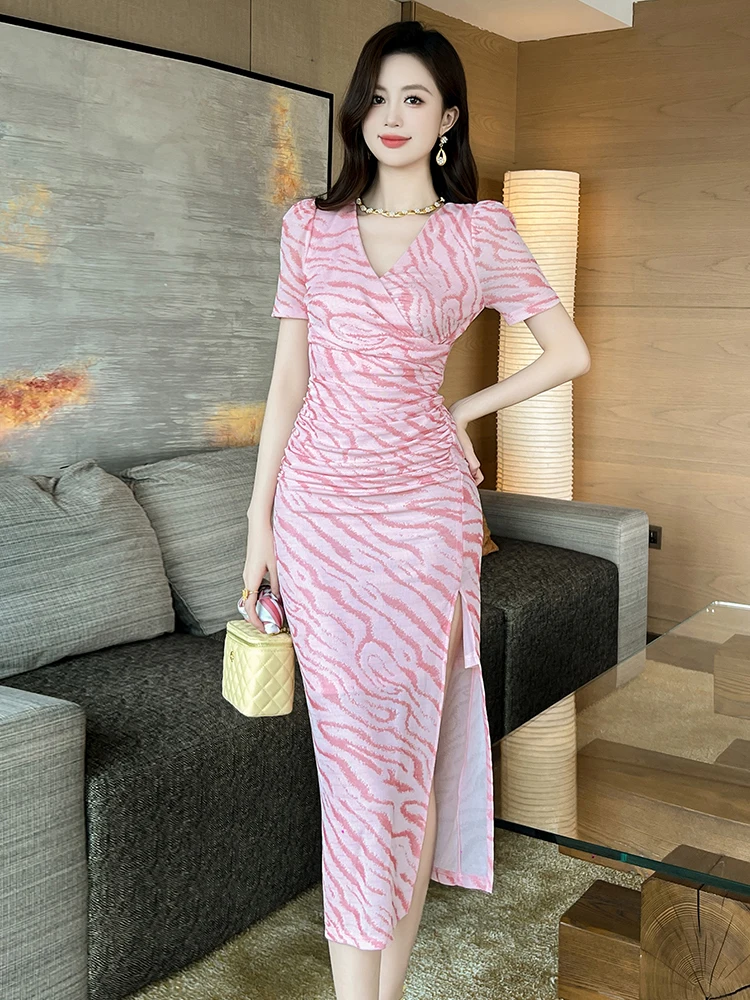 Elegant Sweet Pink Dress Women Casual Sexy Elastic Short Sleeve Skinny High Slit Midi Robe Date Party Vestidos Holiday Clothes
Elegant Sweet Pink Dress Women Casual Sexy Elastic Short Sleeve Skinny High Slit Midi Robe Date Party Vestidos Holiday Clothes