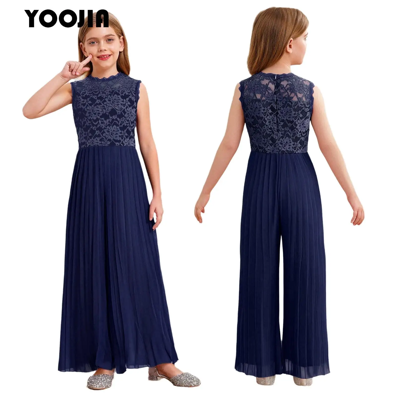 Girls Floral Lace High Waist Pleated Wide Leg Jumpsuit Elegant Wedding Flower Girls Overall Long Pants Suit Full Body Outfits
Girls Floral Lace High Waist Pleated Wide Leg Jumpsuit Elegant Wedding Flower Girls Overall Long Pants Suit Full Body Outfits
