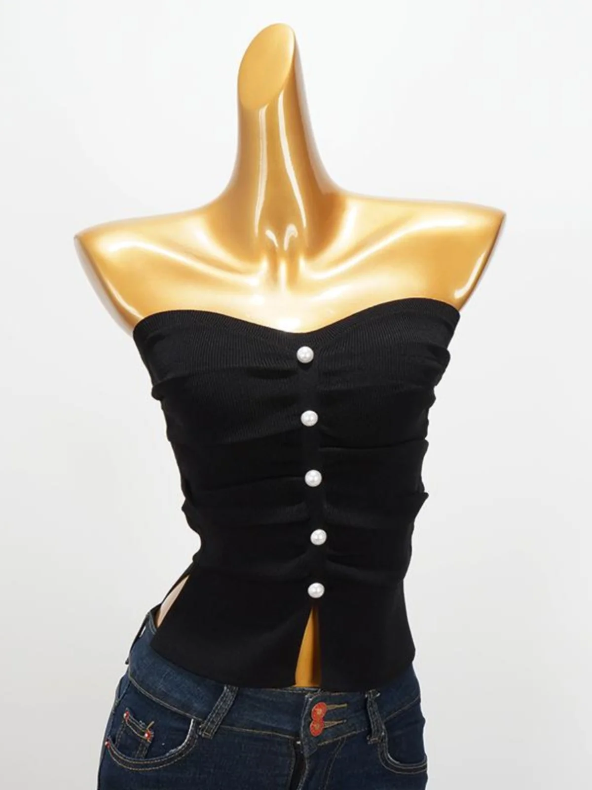 Sexy Knitted Pearl Embellied Wrap Chest Crop Top with Side Slits Trendy Strapl Vest for Young Women ort Sle
Sexy Knitted Pearl Embellied Wrap Chest Crop Top with Side Slits Trendy Strapl Vest for Young Women ort Sle