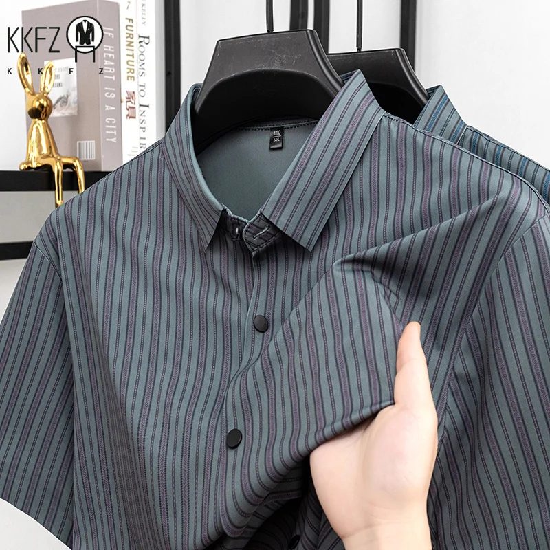 Men Summer Striped Short Sleeve Shirt Business Casual Button Down Blouse Non Iron Breathable Office Work Wear Top
Men Summer Striped Short Sleeve Shirt Business Casual Button Down Blouse Non Iron Breathable Office Work Wear Top