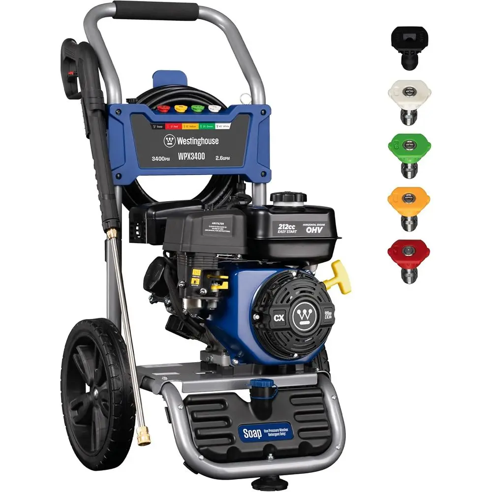 WPX3400 Gas Prure Washer, 3400 PSI and 2.6 GPM, Onboard Soap Tank, Spray Gun and Wand, 5 Nozzle Set, or Cars/ences/Driveways/Hom
WPX3400 Gas Prure Washer, 3400 PSI and 2.6 GPM, Onboard Soap Tank, Spray Gun and Wand, 5 Nozzle Set, or Cars/ences/Driveways/Hom