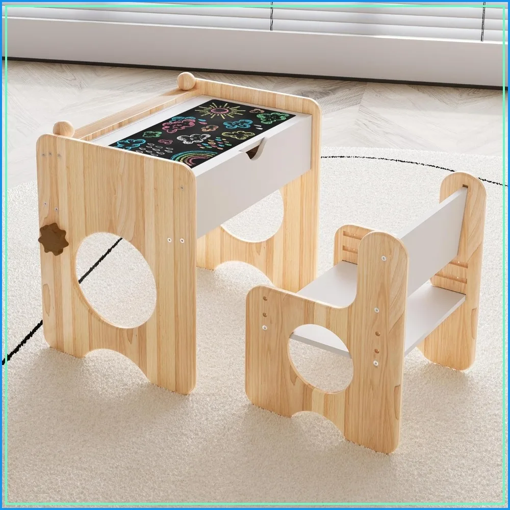 Height Adjustable Kids Table and Chair Set with Storage & Chalkboard, Natural Wooden Activity Art Desk for Toddlers 1+
Height Adjustable Kids Table and Chair Set with Storage & Chalkboard, Natural Wooden Activity Art Desk for Toddlers 1+