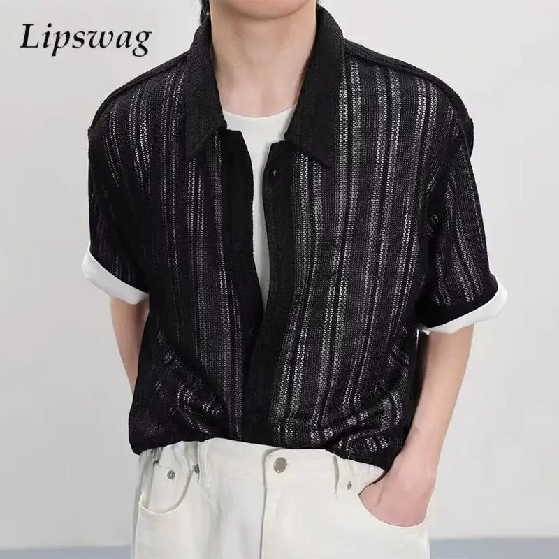 Vintage See Through Mesh Shirt For Men Streetwear Trendy Solid Color Breathable Loose Knit Cardigans Men's Clothes Summer Shirt
Vintage See Through Mesh Shirt For Men Streetwear Trendy Solid Color Breathable Loose Knit Cardigans Men's Clothes Summer Shirt