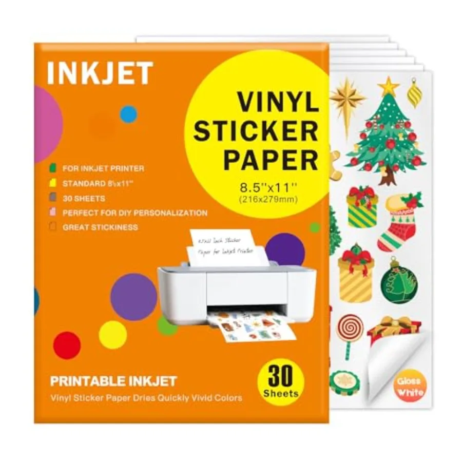 Premium Printable Vinyl Sticker, Vinyl Glossy White Waterproof Sticker, Suitable for Inkjet Printers, Dries Quickly, Vivid Colo
Premium Printable Vinyl Sticker, Vinyl Glossy White Waterproof Sticker, Suitable for Inkjet Printers, Dries Quickly, Vivid Colo