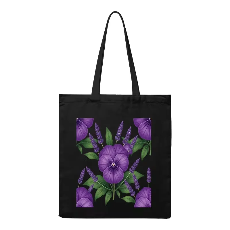 Purple Pansy Lavender Floral Print Black Canvas Tote Bag Vintage Botanical Reusable Shoulder Handbag For Women Daily
Purple Pansy Lavender Floral Print Black Canvas Tote Bag Vintage Botanical Reusable Shoulder Handbag For Women Daily