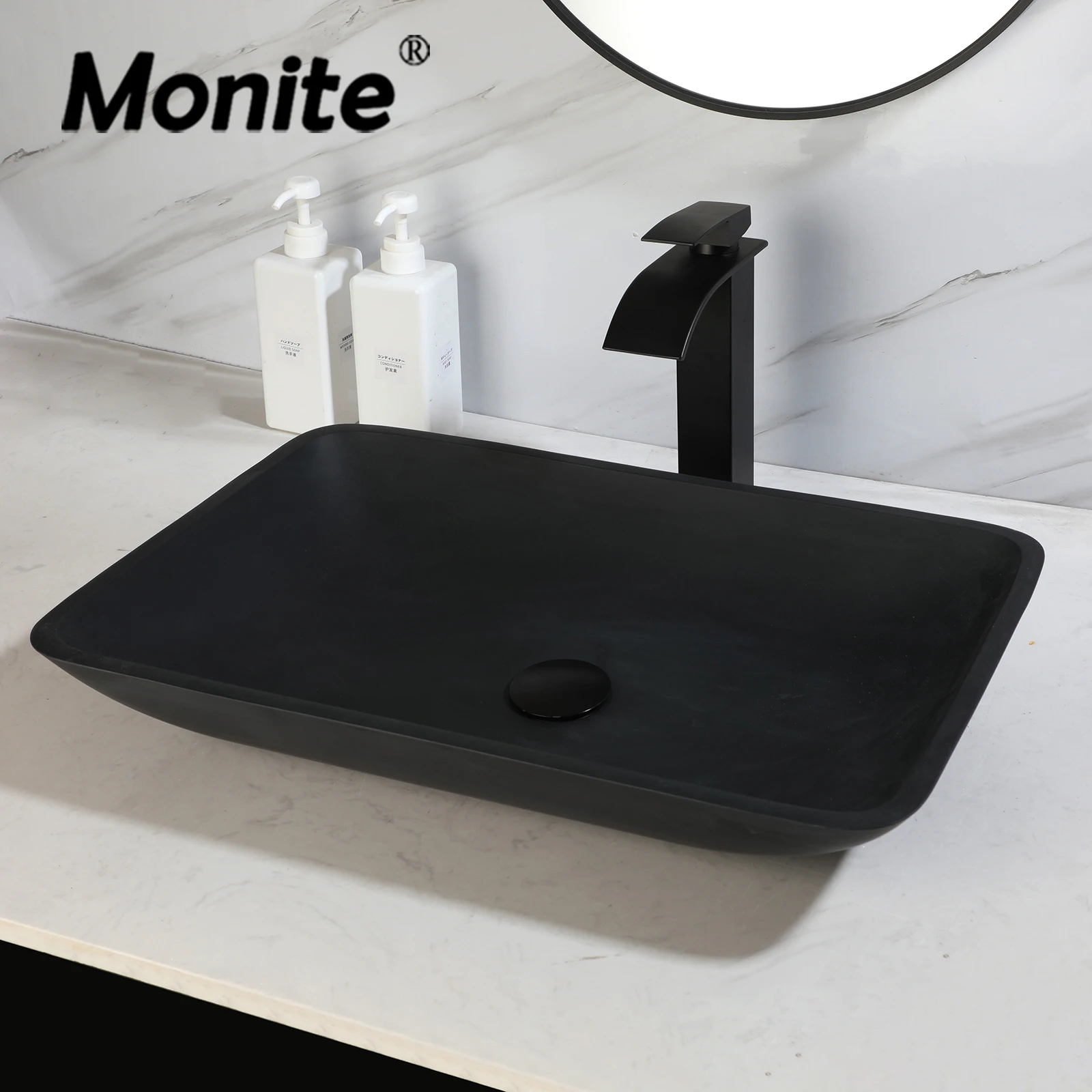 Monite Tempered Glass Bathroom Sink Matte Black Faucet Combo Square Countertop Washbasin Set Vanity Basin Kit For Hotel bathroom
Monite Tempered Glass Bathroom Sink Matte Black Faucet Combo Square Countertop Washbasin Set Vanity Basin Kit For Hotel bathroom