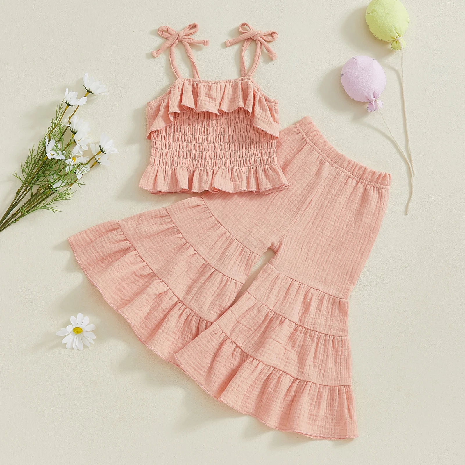 1-4Y Girl Summer Sunsuits Sleeveless Smocked Lacing Strap Camisole Elastic Waistband Flare Pants Solid Color Outfits 2 Pieces
1-4Y Girl Summer Sunsuits Sleeveless Smocked Lacing Strap Camisole Elastic Waistband Flare Pants Solid Color Outfits 2 Pieces