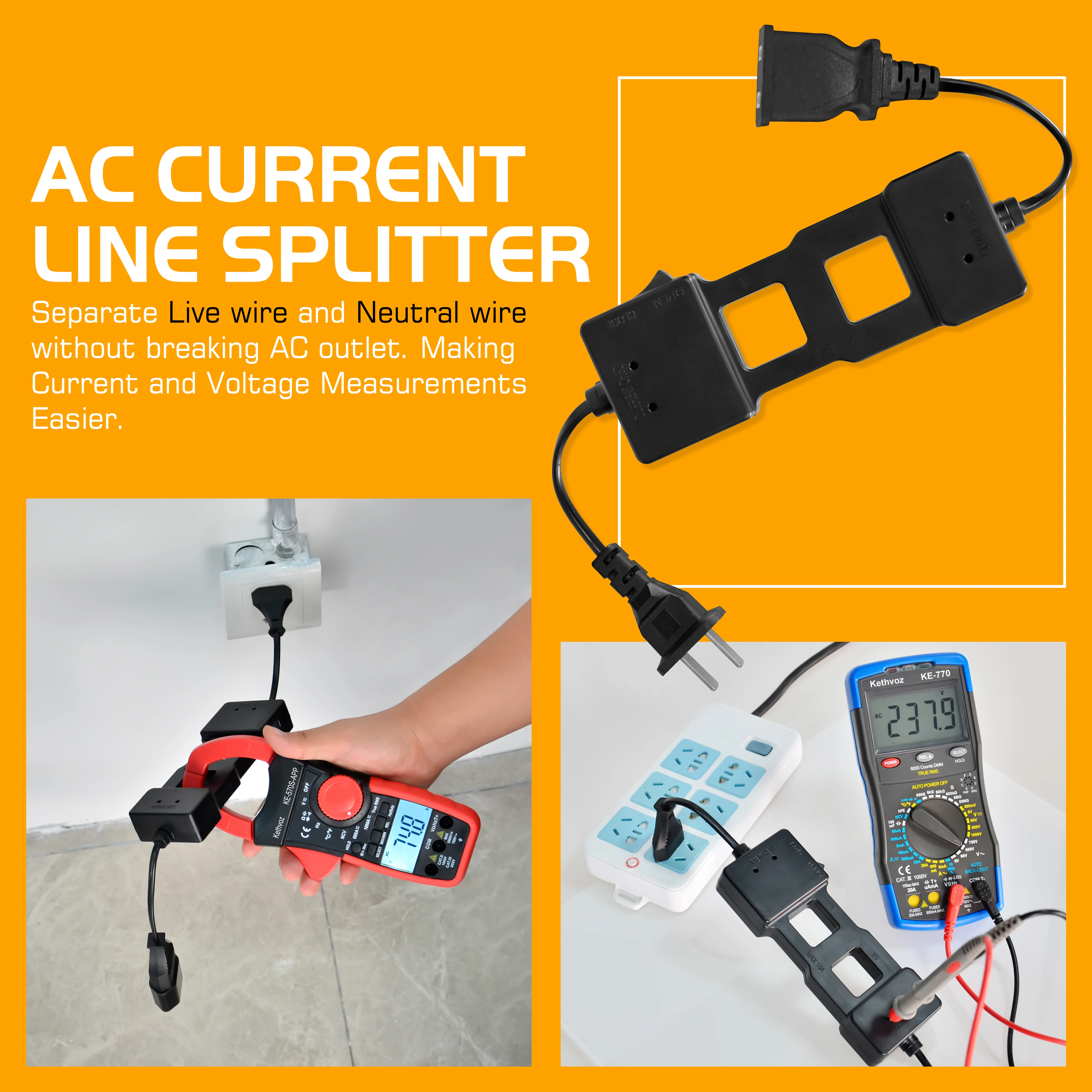 AC Line Splitter 15A 100-230V Switchable x1/x10 Current Multiplier uA/mA/Voltage Test for Clamp Meter & Multimeter HP-7400A
AC Line Splitter 15A 100-230V Switchable x1/x10 Current Multiplier uA/mA/Voltage Test for Clamp Meter & Multimeter HP-7400A