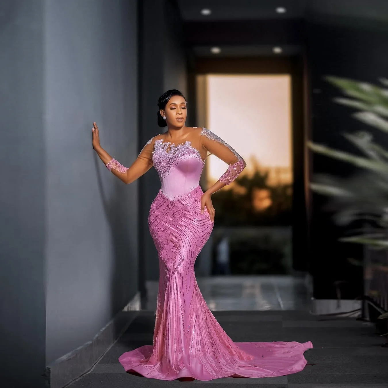 Sexy Pink Long Prom Dresses Sequin Mermaid Illusions Full Sleeves Beading Party Dress Back Lace Up Evening Gowns Luxury
Sexy Pink Long Prom Dresses Sequin Mermaid Illusions Full Sleeves Beading Party Dress Back Lace Up Evening Gowns Luxury