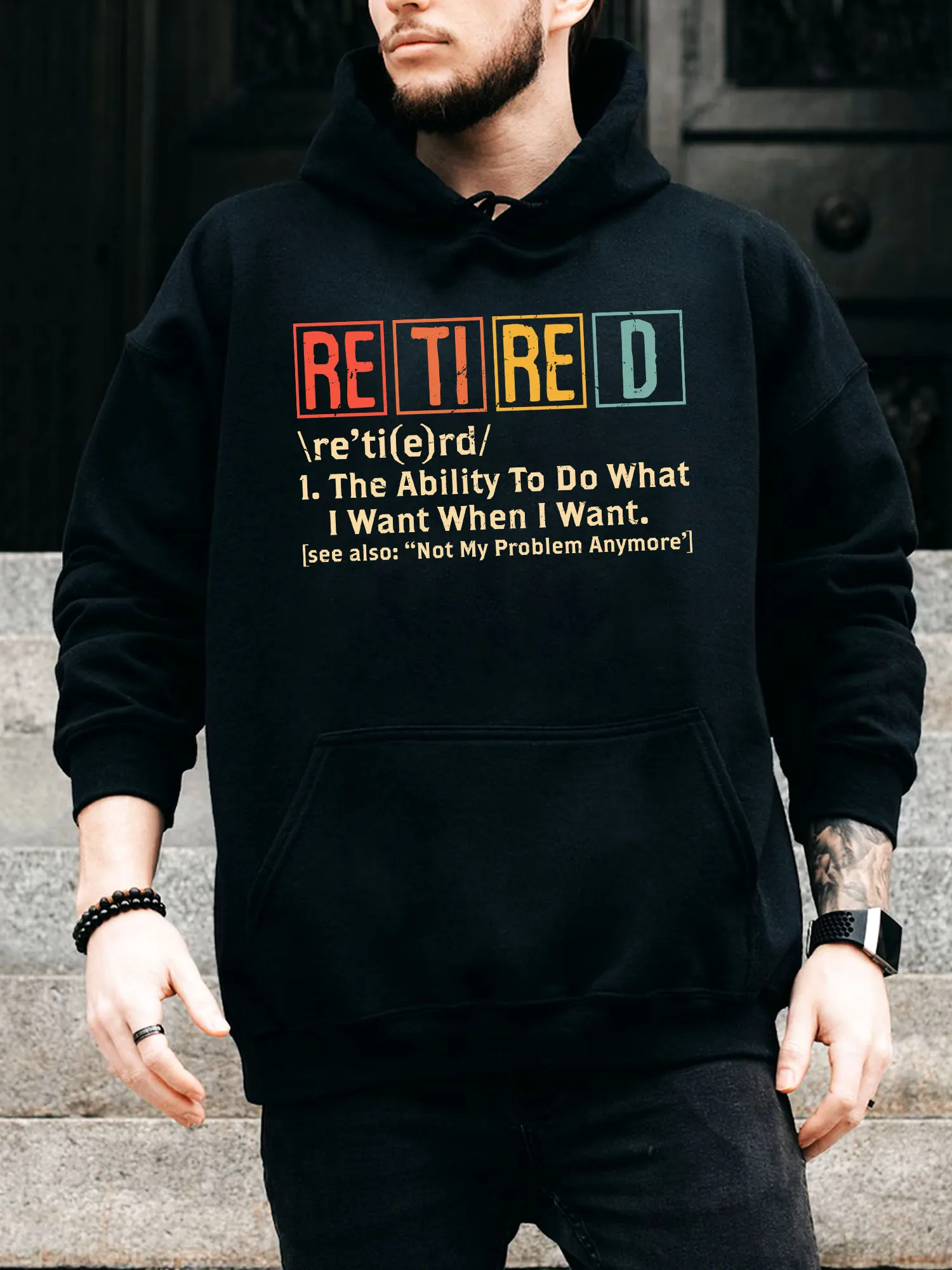 Retired Definition Men's Drawstring Hoodie - Casual Comfortable Black Pullover, Fall & Winter Hooded Sweatshirt
Retired Definition Men's Drawstring Hoodie - Casual Comfortable Black Pullover, Fall & Winter Hooded Sweatshirt