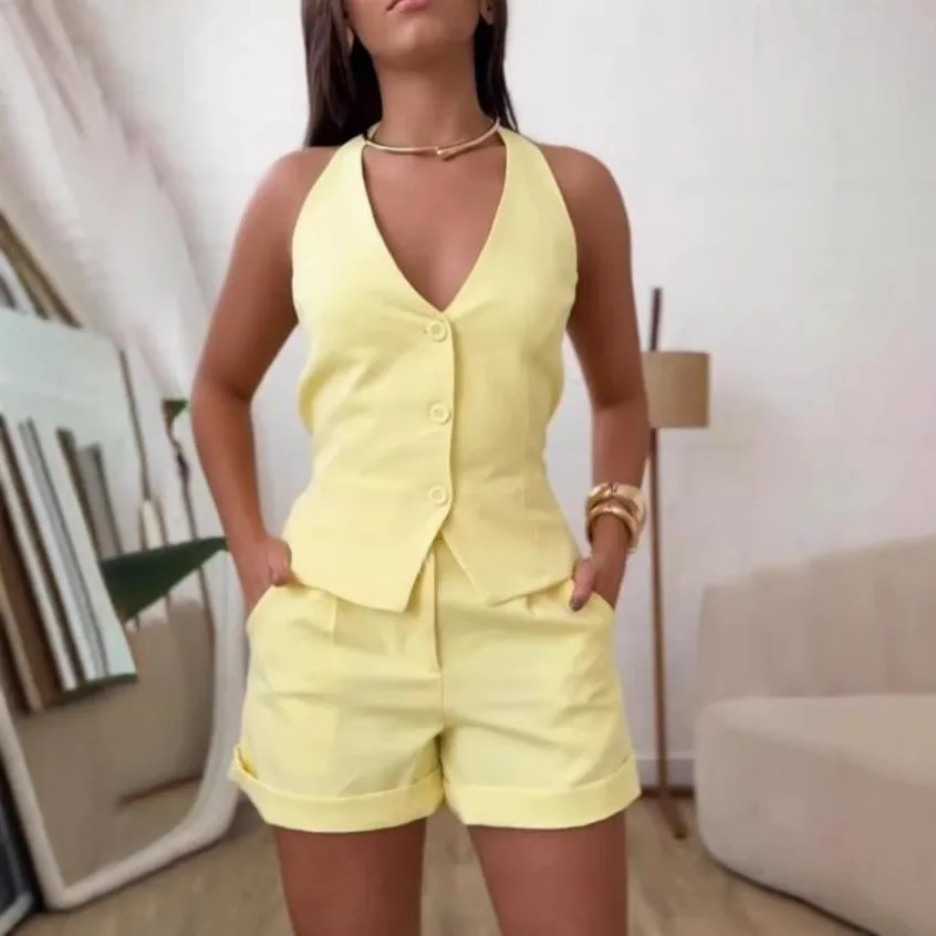 Women Sets Shorts Casual High Waisted Solid Color Short Pants Light Blue Set Rolled Cuff Black Set Slim Fit
Women Sets Shorts Casual High Waisted Solid Color Short Pants Light Blue Set Rolled Cuff Black Set Slim Fit