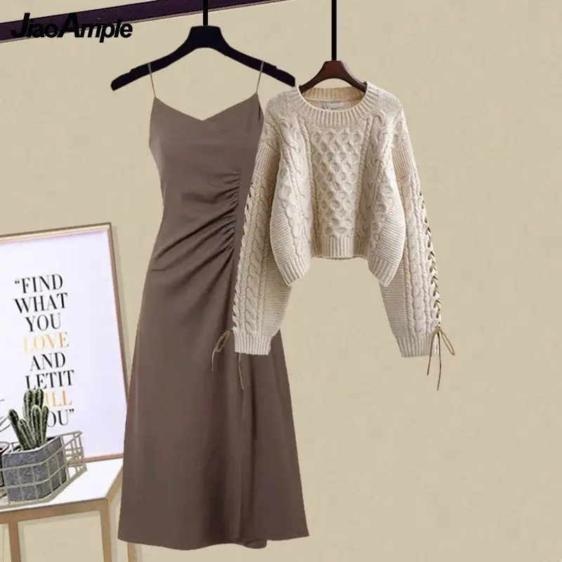 2023 Autumn/Winter New Matching Set Women's Loose Knit Sweater+Strap Dress Two Piece Korean Elegant Pullover Midi Skirt Suit
2023 Autumn/Winter New Matching Set Women's Loose Knit Sweater+Strap Dress Two Piece Korean Elegant Pullover Midi Skirt Suit