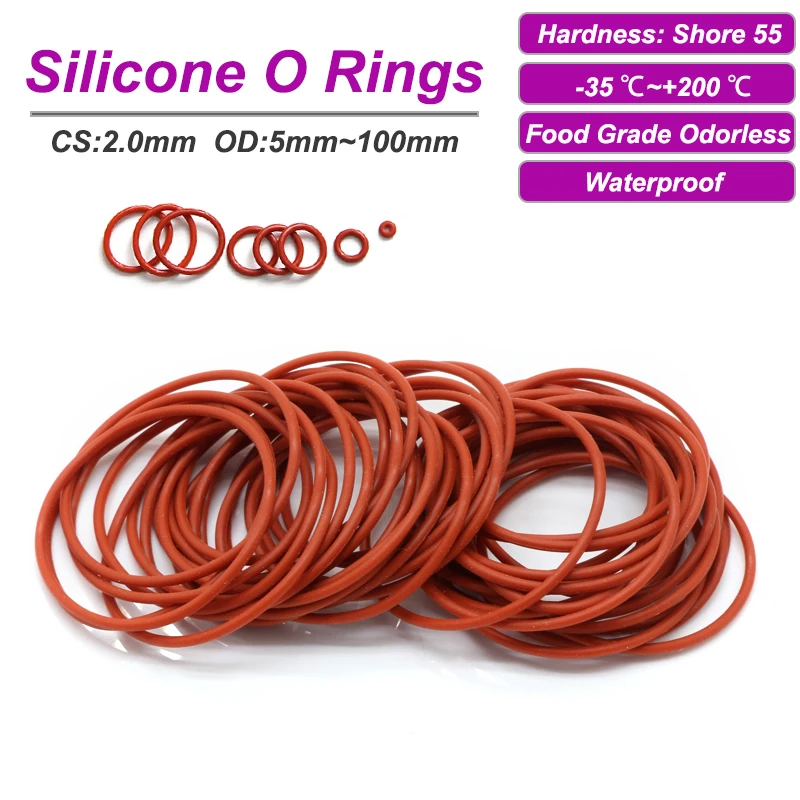 10/50pcs Red VMQ Silicone O Ring Rubber Gasket CS 2mm OD 5 ~ 100mm Food Grade Waterproof Sealing Washers Cooker Seal Gel Gaskets
10/50pcs Red VMQ Silicone O Ring Rubber Gasket CS 2mm OD 5 ~ 100mm Food Grade Waterproof Sealing Washers Cooker Seal Gel Gaskets