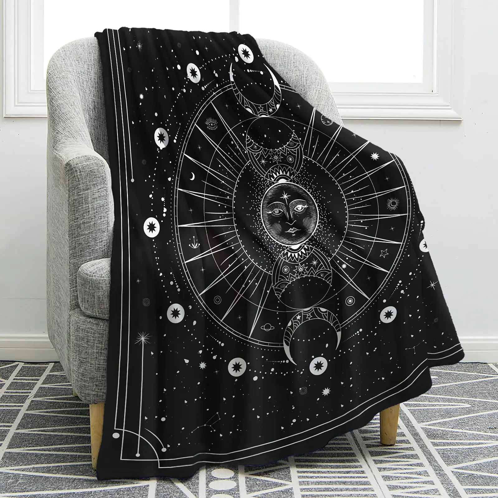 Sun Moon Blanket Star Space Psychedelic Black and White Print Throw Blanket for Couch Bed Sofa Travelling Camping for Teen Adult
Sun Moon Blanket Star Space Psychedelic Black and White Print Throw Blanket for Couch Bed Sofa Travelling Camping for Teen Adult
