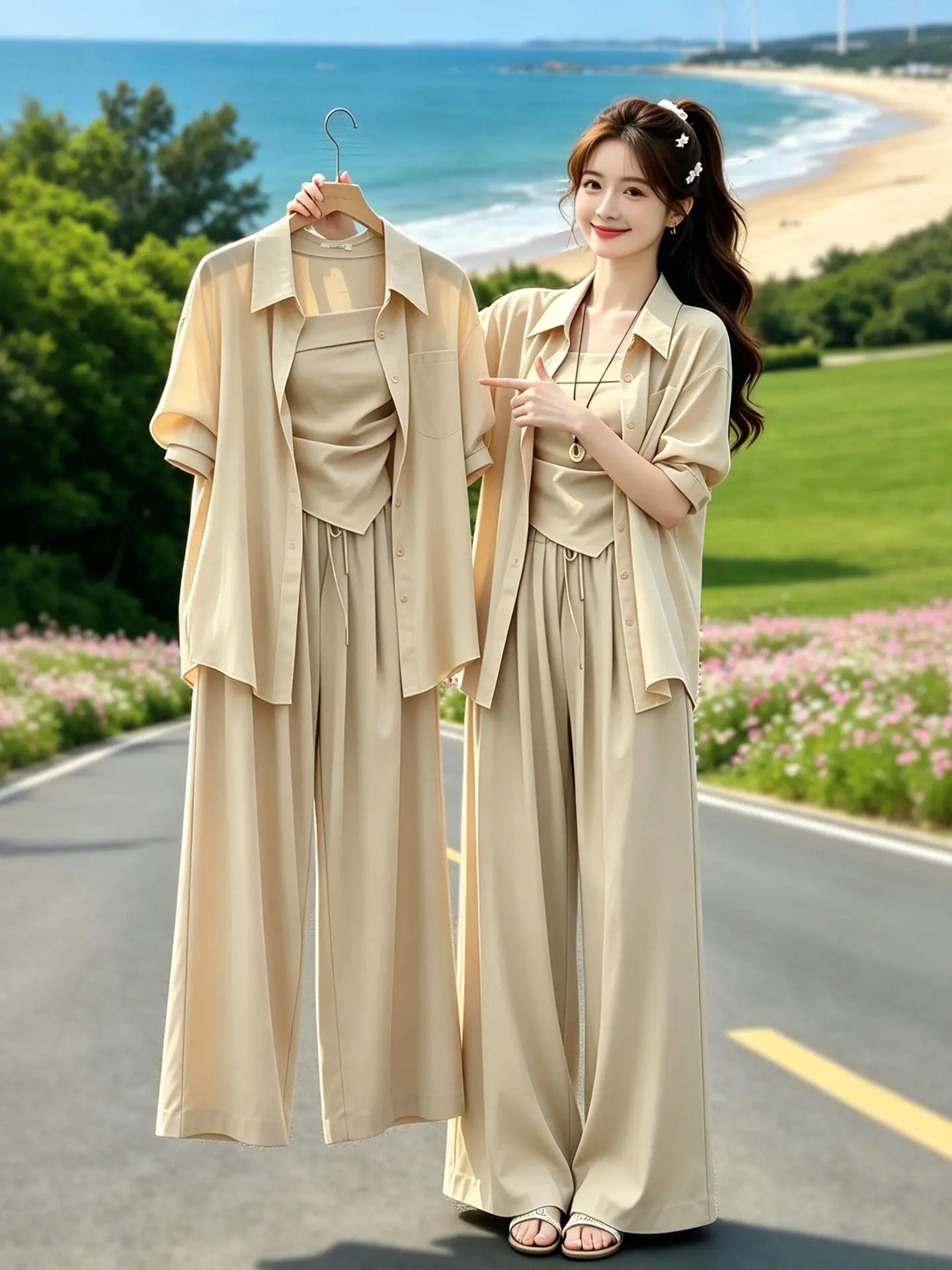 Summer Korean Style Women's Beautiful Sun Protection Three-Piece Set Wide Leg Pants Breathable Lightweight Fashionable
Summer Korean Style Women's Beautiful Sun Protection Three-Piece Set Wide Leg Pants Breathable Lightweight Fashionable