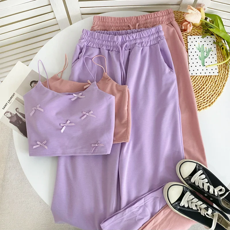 Sweet Knot Strap Vest Dstring High Waist Slimming Casual Wide Leg Pants Long Pants Two Piece Set Cotton Blend
Sweet Knot Strap Vest Dstring High Waist Slimming Casual Wide Leg Pants Long Pants Two Piece Set Cotton Blend