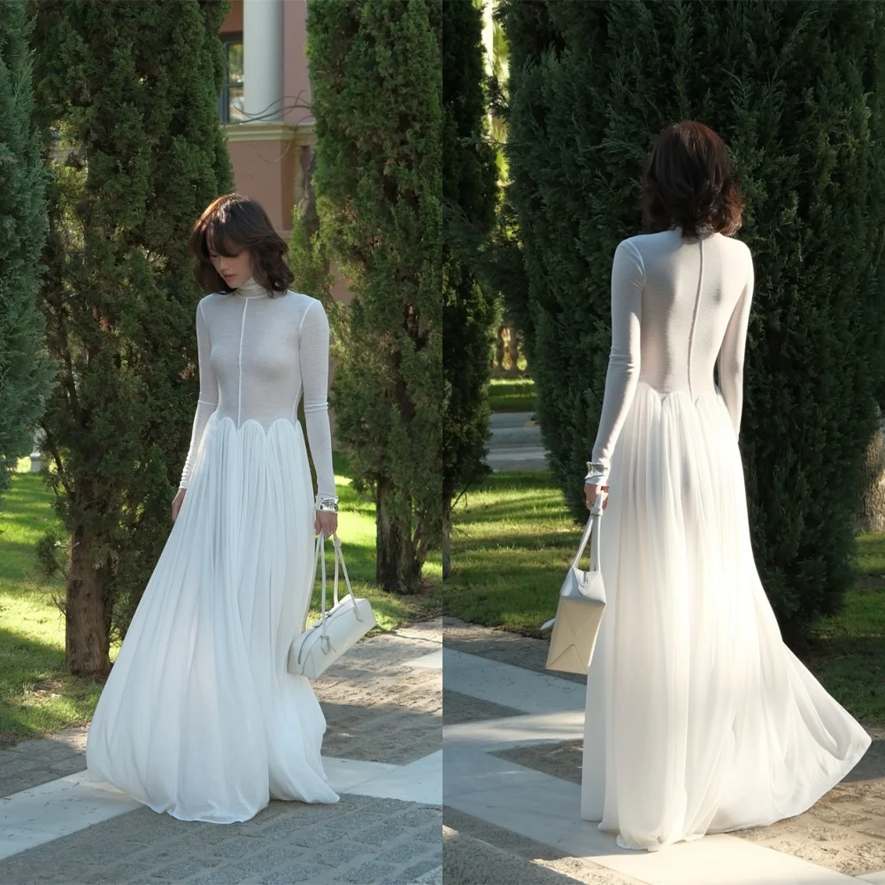 Customized Temperament White Chiffon Evening Dress High Quality High Neckline Long Sleeves Sweep Train Bespoke Occasion Gowns
Customized Temperament White Chiffon Evening Dress High Quality High Neckline Long Sleeves Sweep Train Bespoke Occasion Gowns