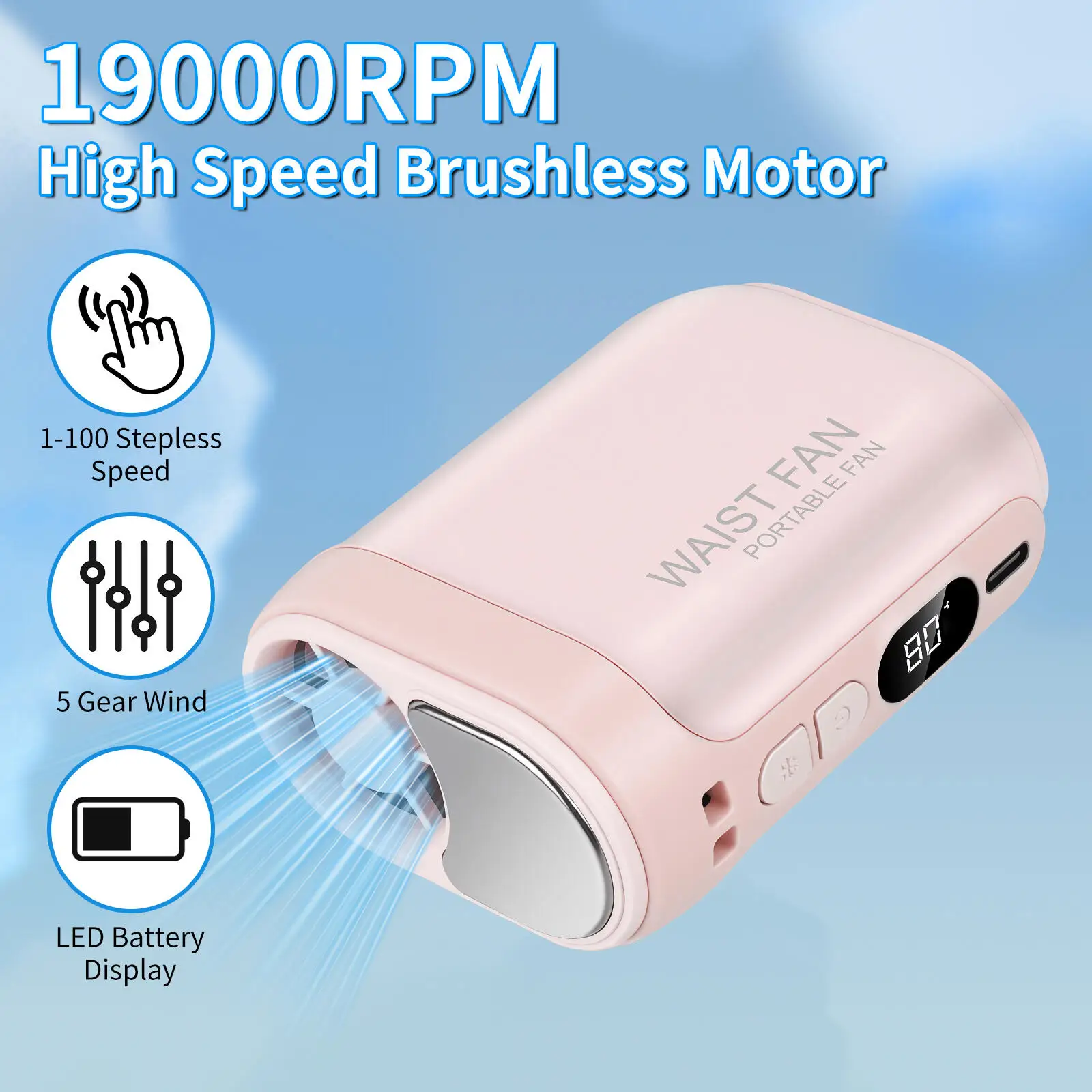 Portable Handheld Mini Fan Rechageable Power Display 5 Levels Of Wind Speed Long Battery Life For Outdoor Sports and Travel