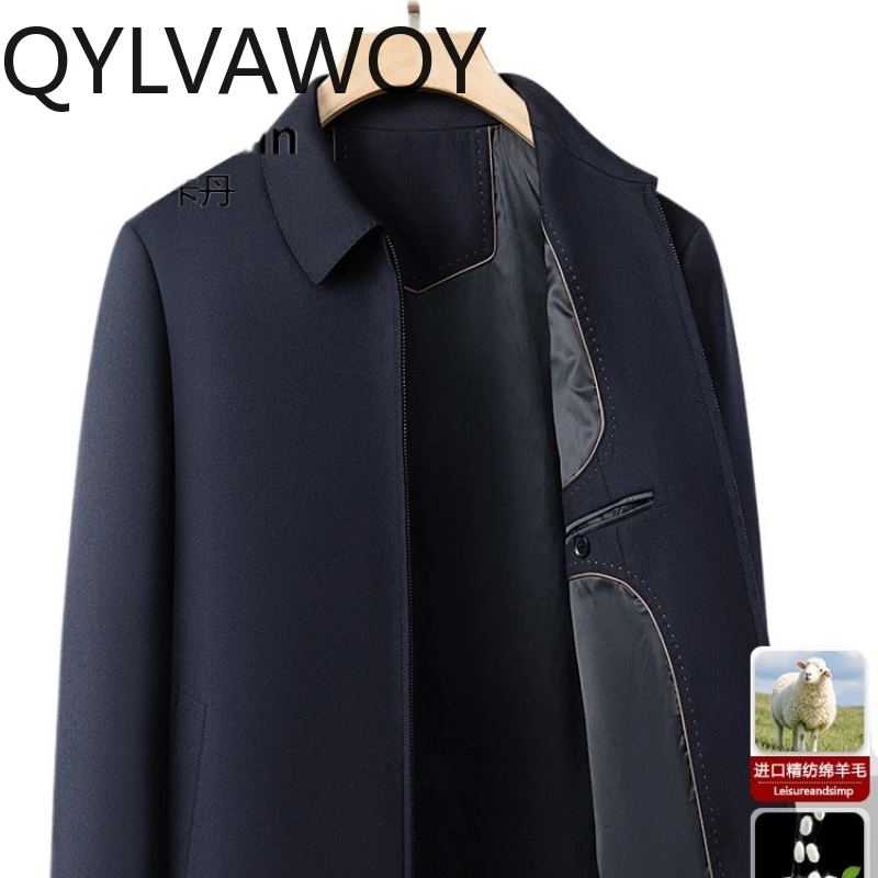 QYLVAWOY, 95% шерсть, импортированная из тонкой шерсти из Великобритании, мужская административная куртка, верхняя одежда, топ с лацканами для пап среднего возраста LJ2661 
QYLVAWOY, 95% шерсть, импортированная из тонкой шерсти из Великобритании, мужская административная куртка, верхняя одежда, топ с лацканами для пап среднего возраста LJ2661