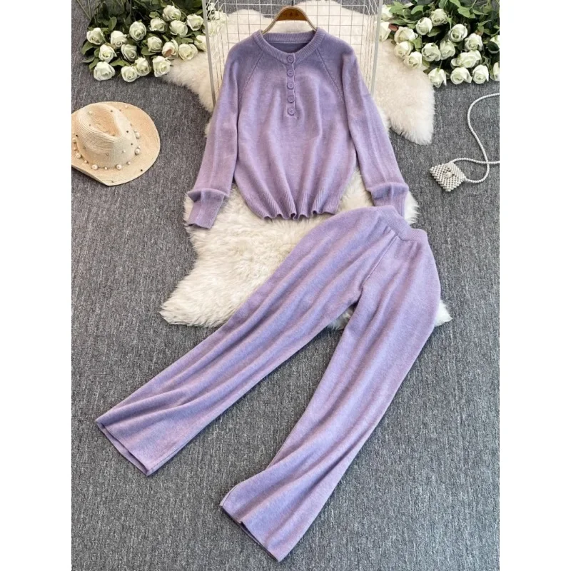 Pants Suit 2024 Autumn Winter New Casual Knitted Sweater Women Korean Fashion Loose Sweater Wide Leg Pants Women Two-piece Sets
Pants Suit 2024 Autumn Winter New Casual Knitted Sweater Women Korean Fashion Loose Sweater Wide Leg Pants Women Two-piece Sets
