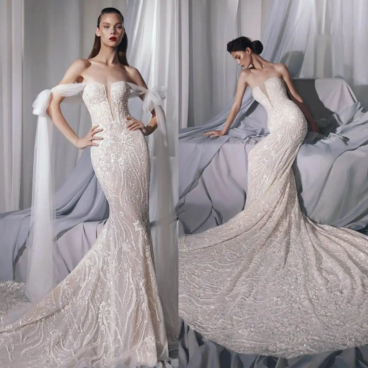 Elegant Mermaid Wedding Dresses Appliques Beading Sleeveless Bridal Gown Dismountable Court Train Vestido De Noiva Customized
Elegant Mermaid Wedding Dresses Appliques Beading Sleeveless Bridal Gown Dismountable Court Train Vestido De Noiva Customized