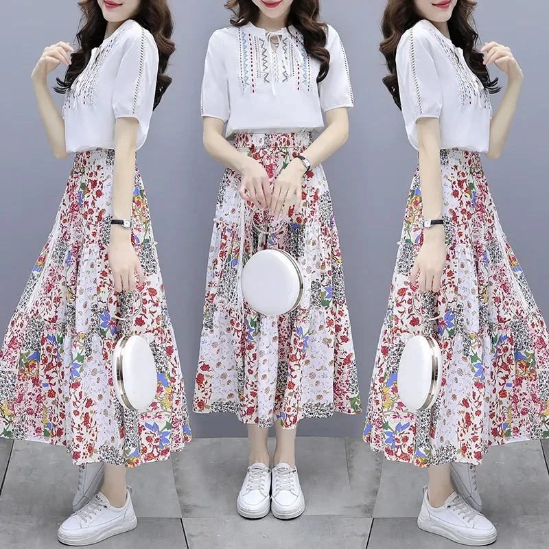 High Grade Women Leisure Round Neck Maxi Skirts Summer Ladies Short Sleeve Long Skirt 2025 Female Fashion Printing Two Piece Set
High Grade Women Leisure Round Neck Maxi Skirts Summer Ladies Short Sleeve Long Skirt 2025 Female Fashion Printing Two Piece Set