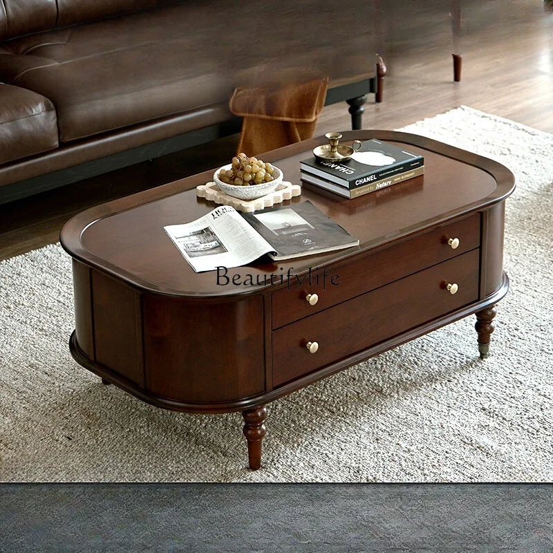American retro solid wood coffee table living room mobile tea table French light luxury high-end small tea table
American retro solid wood coffee table living room mobile tea table French light luxury high-end small tea table