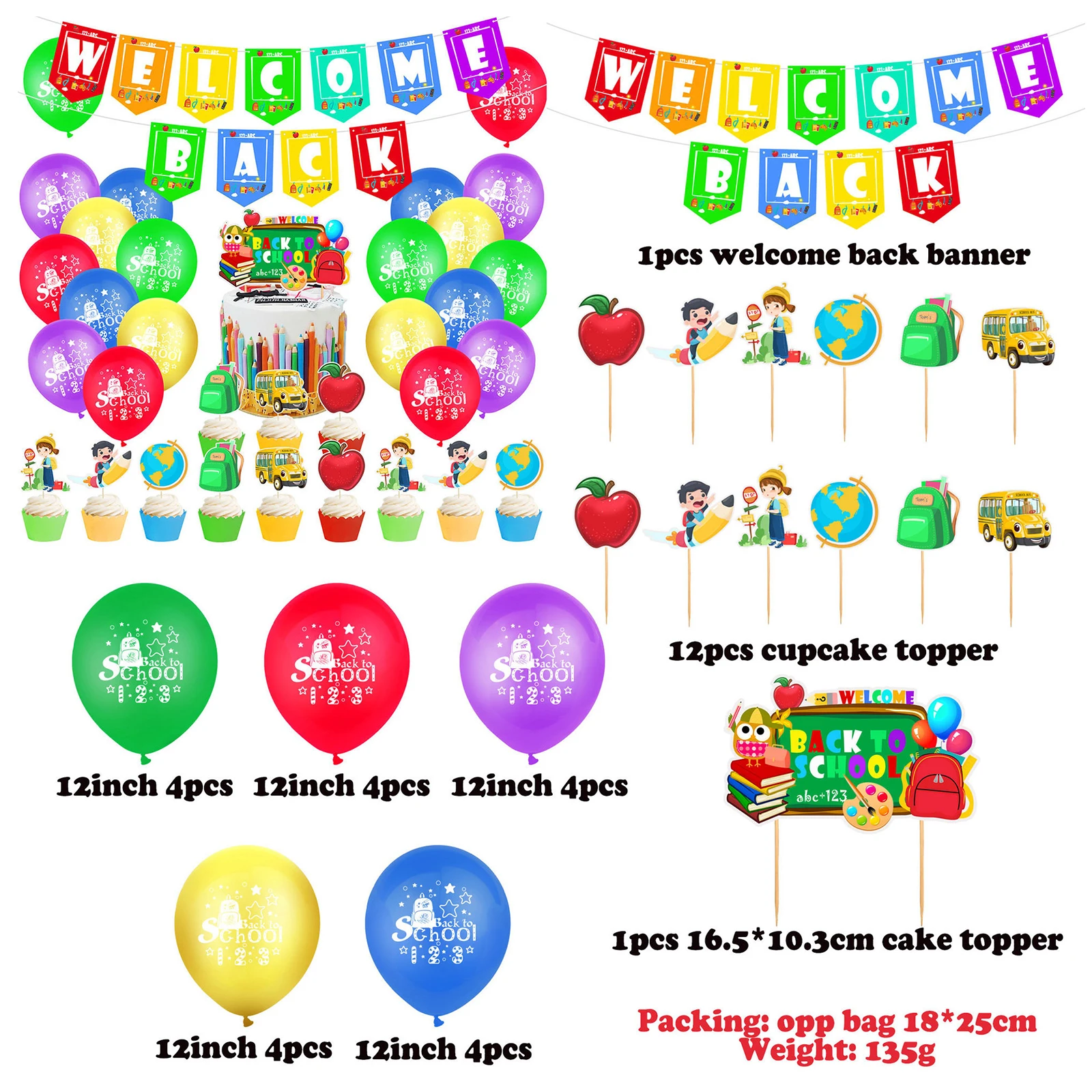 Back to School Supplies Balloon Kit Party Banner Cupcake Topper Cake Decoration Material Lovely Design Backdrop
Back to School Supplies Balloon Kit Party Banner Cupcake Topper Cake Decoration Material Lovely Design Backdrop