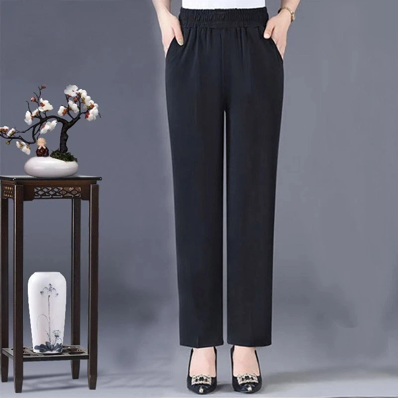 Womens Elastic Waist High Waist Straight Leg Cropped Casual Pants With Pockets
Womens Elastic Waist High Waist Straight Leg Cropped Casual Pants With Pockets