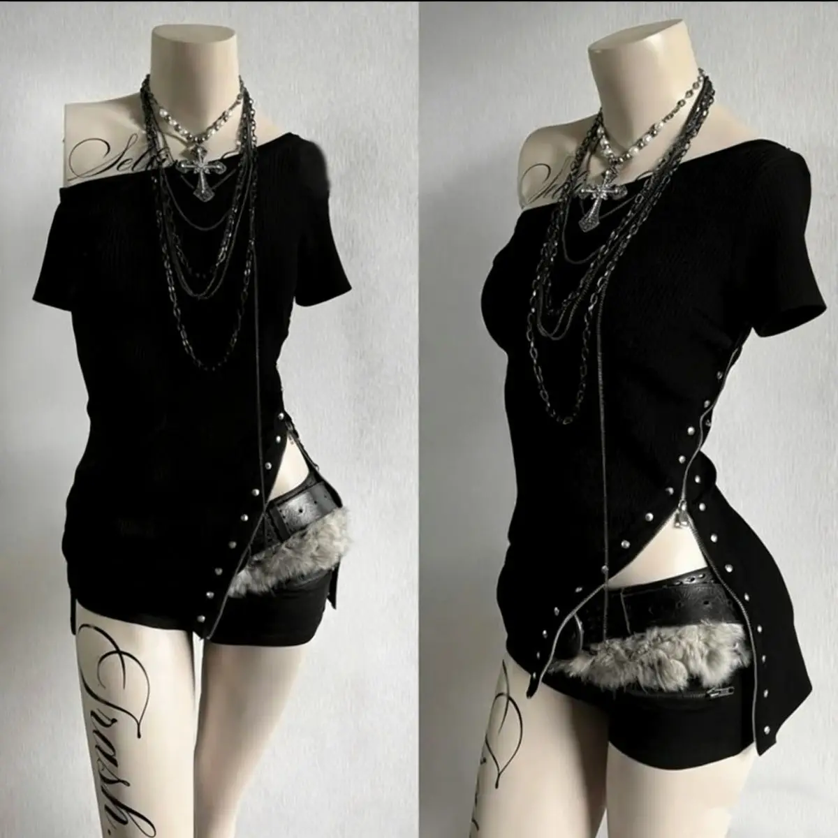 Punk Goth Y2K Top Black T-shirt Slim Short-sleeve Tshirt Zipper Studs Asymmetrical Harajuku Tshirt Women Clothes Grunge Tops
Punk Goth Y2K Top Black T-shirt Slim Short-sleeve Tshirt Zipper Studs Asymmetrical Harajuku Tshirt Women Clothes Grunge Tops