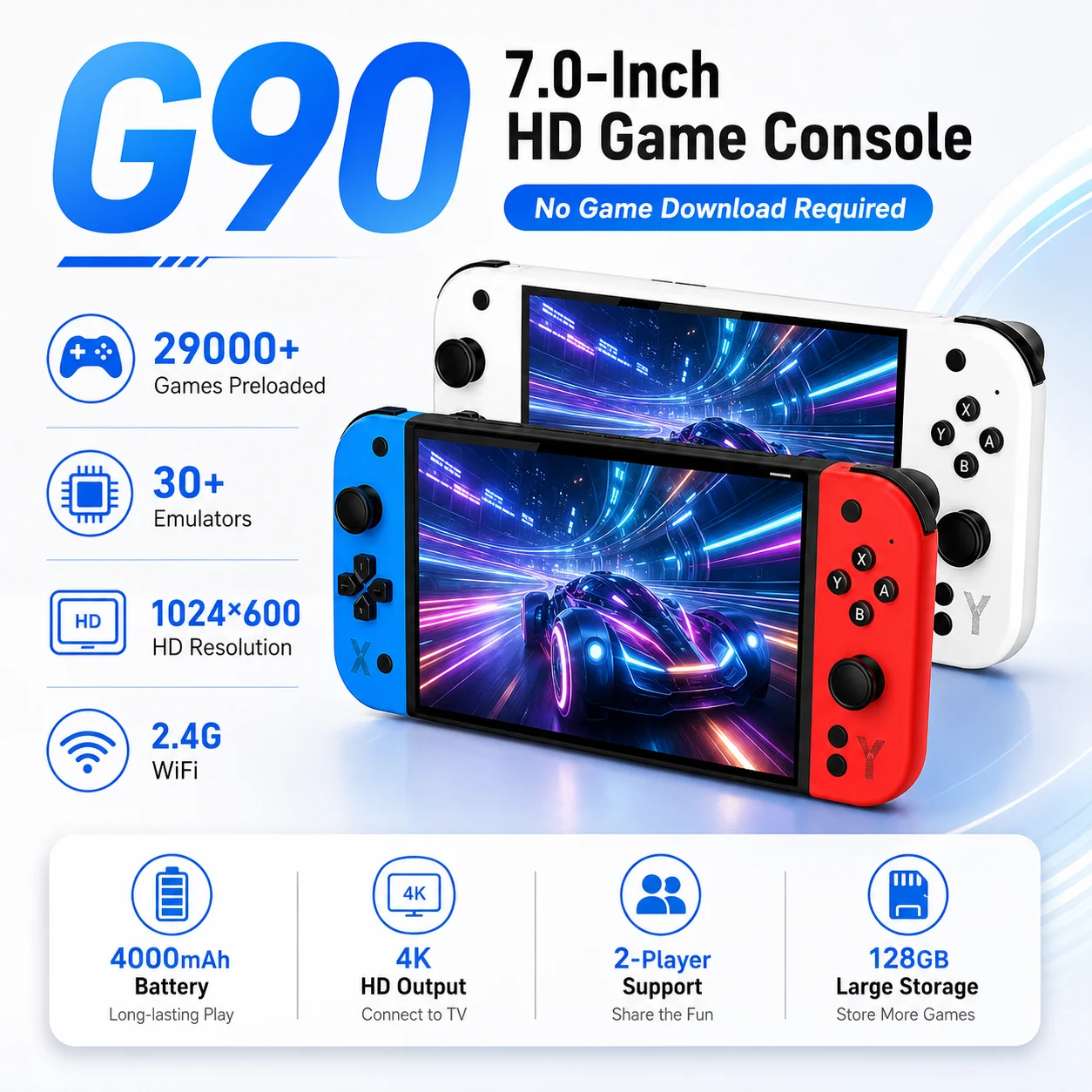 P90 Dual Player Handheld Game Console 7 Inch HD IPS Display 4000mAh Rechargeable Battery HDMI TV Output Mass Preloaded Leisure
P90 Dual Player Handheld Game Console 7 Inch HD IPS Display 4000mAh Rechargeable Battery HDMI TV Output Mass Preloaded Leisure