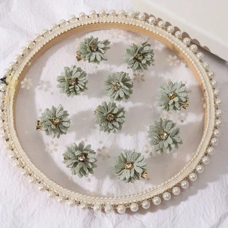 10Pcs Women's Beige Fabric, Small Chrysanthemum, Sticky White Rhinestone Hairpin In The Middle, Suitable For Parties, Parties And Festivals, Daily Wear
10Pcs Women's Beige Fabric, Small Chrysanthemum, Sticky White Rhinestone Hairpin In The Middle, Suitable For Parties, Parties And Festivals, Daily Wear