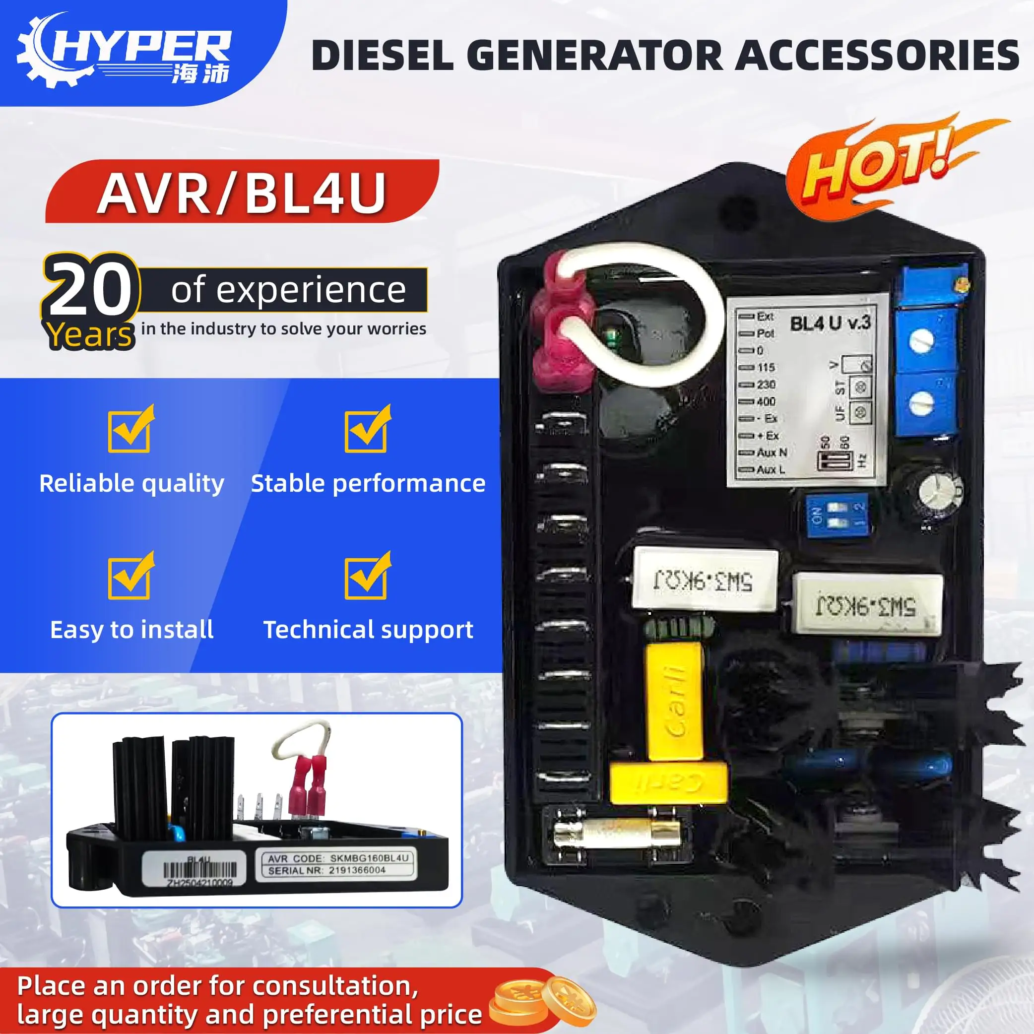 AVR BL4U Automatic Voltage Regulator Alternator Diesel Generator Spare Parts 
AVR BL4U Automatic Voltage Regulator Alternator Diesel Generator Spare Parts