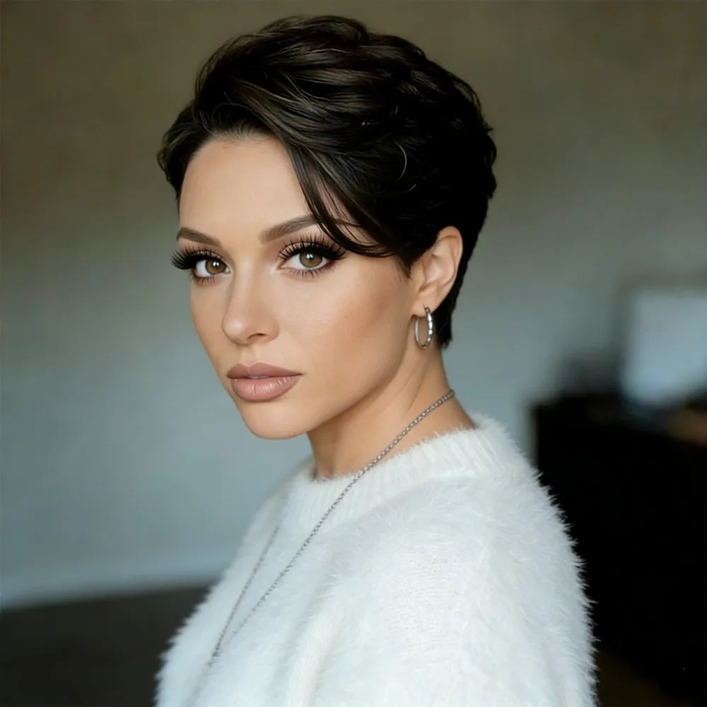 short curly layered human hair wig black color for women13x1 T part lace daily party use wig pixie cut wig
short curly layered human hair wig black color for women13x1 T part lace daily party use wig pixie cut wig