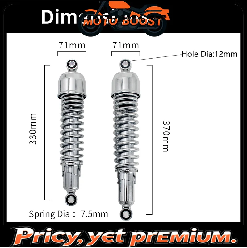 【Premium quality】330mm 370mm Hole to Hole Length 7.5mm Spring Motorcycle Aluminum Silver Shock Absorbers Interchangeable Part
【Premium quality】330mm 370mm Hole to Hole Length 7.5mm Spring Motorcycle Aluminum Silver Shock Absorbers Interchangeable Part