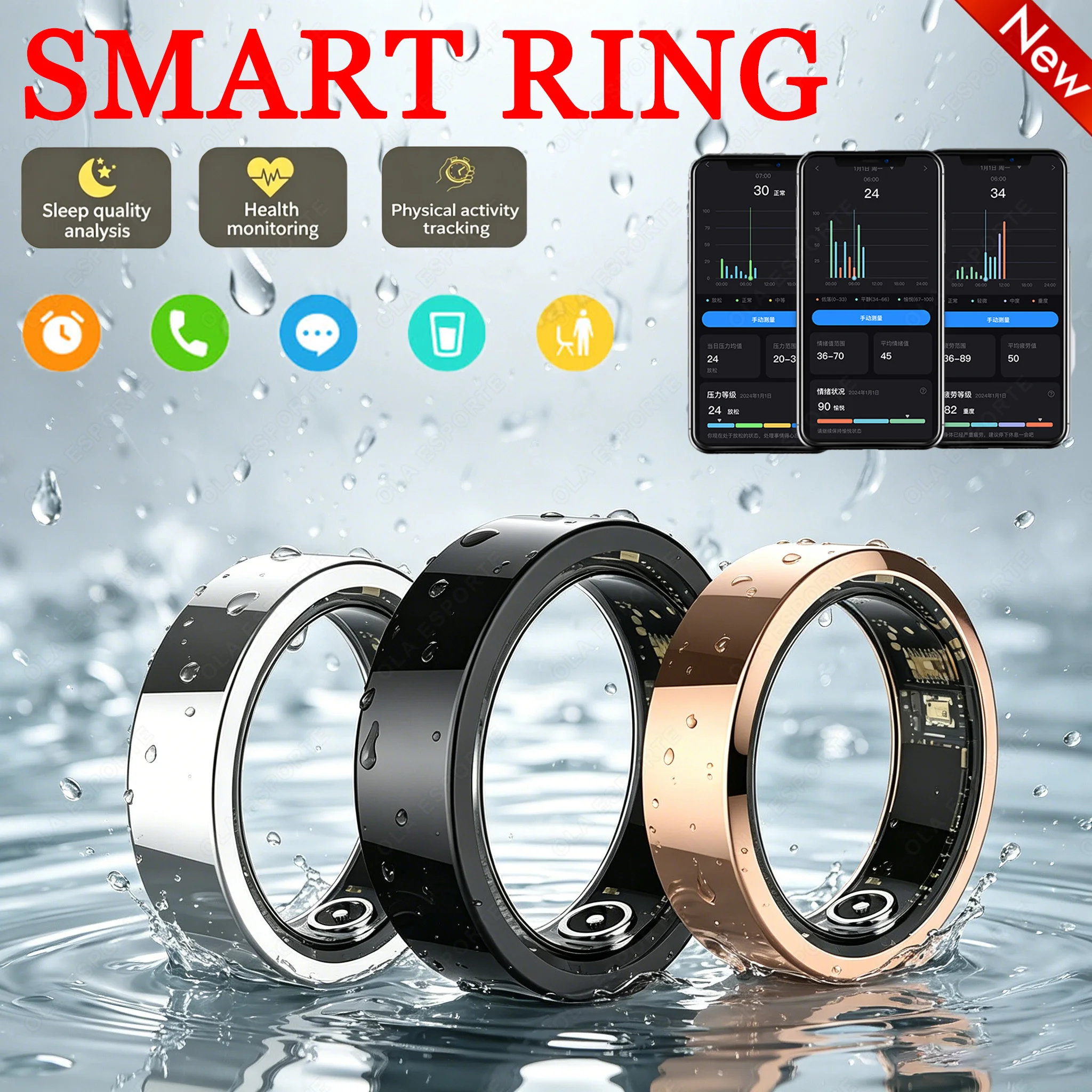 New Vibration Reminder Smart Ring Heart Rate Blood Oxygen&Pressure Health Monitoring IP68 Waterproof Multi-Sport Mode Smartring
New Vibration Reminder Smart Ring Heart Rate Blood Oxygen&Pressure Health Monitoring IP68 Waterproof Multi-Sport Mode Smartring