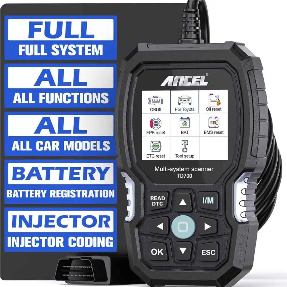 ANCEL TD700 OBD2 Automotive Scanner for Toyota/Lexus/Scion All System Transmission TPMS Relearn ABS Engine Car Diagnostic Tool
ANCEL TD700 OBD2 Automotive Scanner for Toyota/Lexus/Scion All System Transmission TPMS Relearn ABS Engine Car Diagnostic Tool