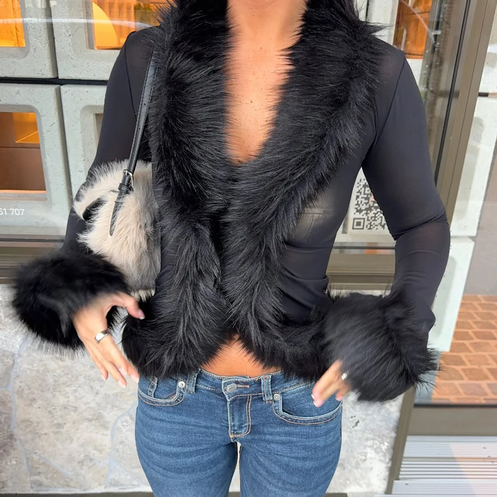 Tuularose Fashion Women Cardigan Spring New Mesh Fur Collar Patchwork New Cardigan Sexy See-through Vintage Party Y2k Female Top
Tuularose Fashion Women Cardigan Spring New Mesh Fur Collar Patchwork New Cardigan Sexy See-through Vintage Party Y2k Female Top