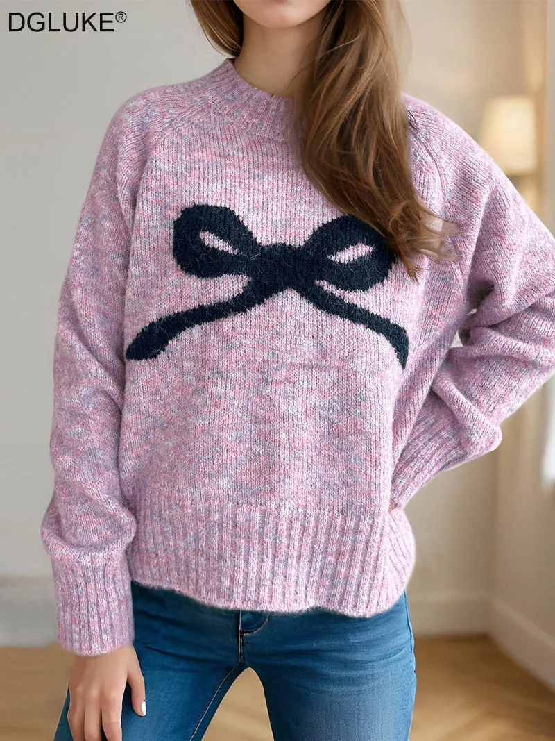 DGLUKE Cute Bow Sweater Women Round Neck Long Sleeve Knitted Pullover Fall Winter Christmas Sweater Jumper
DGLUKE Cute Bow Sweater Women Round Neck Long Sleeve Knitted Pullover Fall Winter Christmas Sweater Jumper