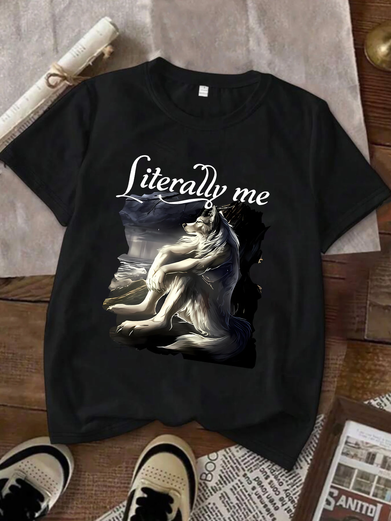The wolf sat on the ground Plus size women's round neck short sleeve T-shirt with elastic half sleeves and trendy prints
The wolf sat on the ground Plus size women's round neck short sleeve T-shirt with elastic half sleeves and trendy prints