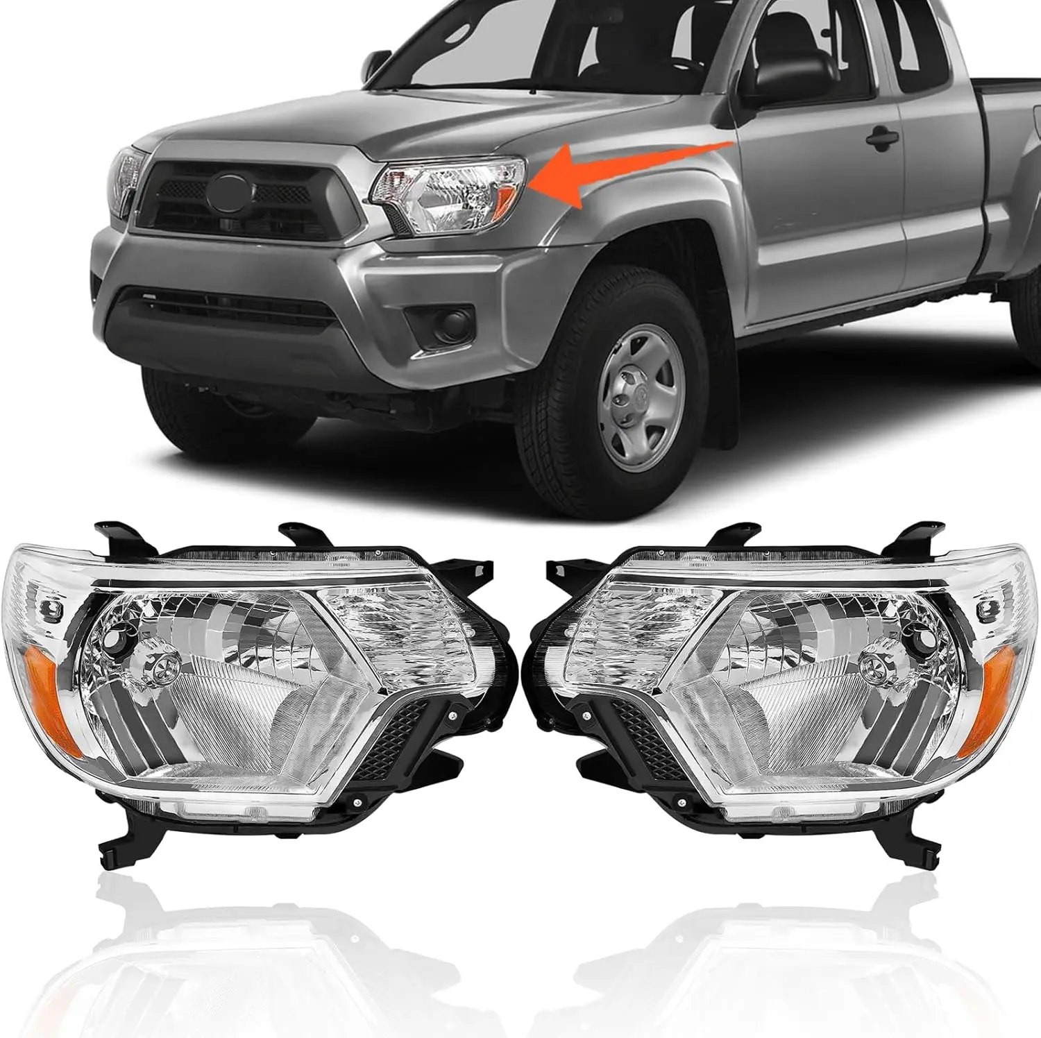 Pair Halogen Headlamps with Chrome Housing, Without Bulbs, Compatible with 2012-2015 Pickup Trucks
Pair Halogen Headlamps with Chrome Housing, Without Bulbs, Compatible with 2012-2015 Pickup Trucks