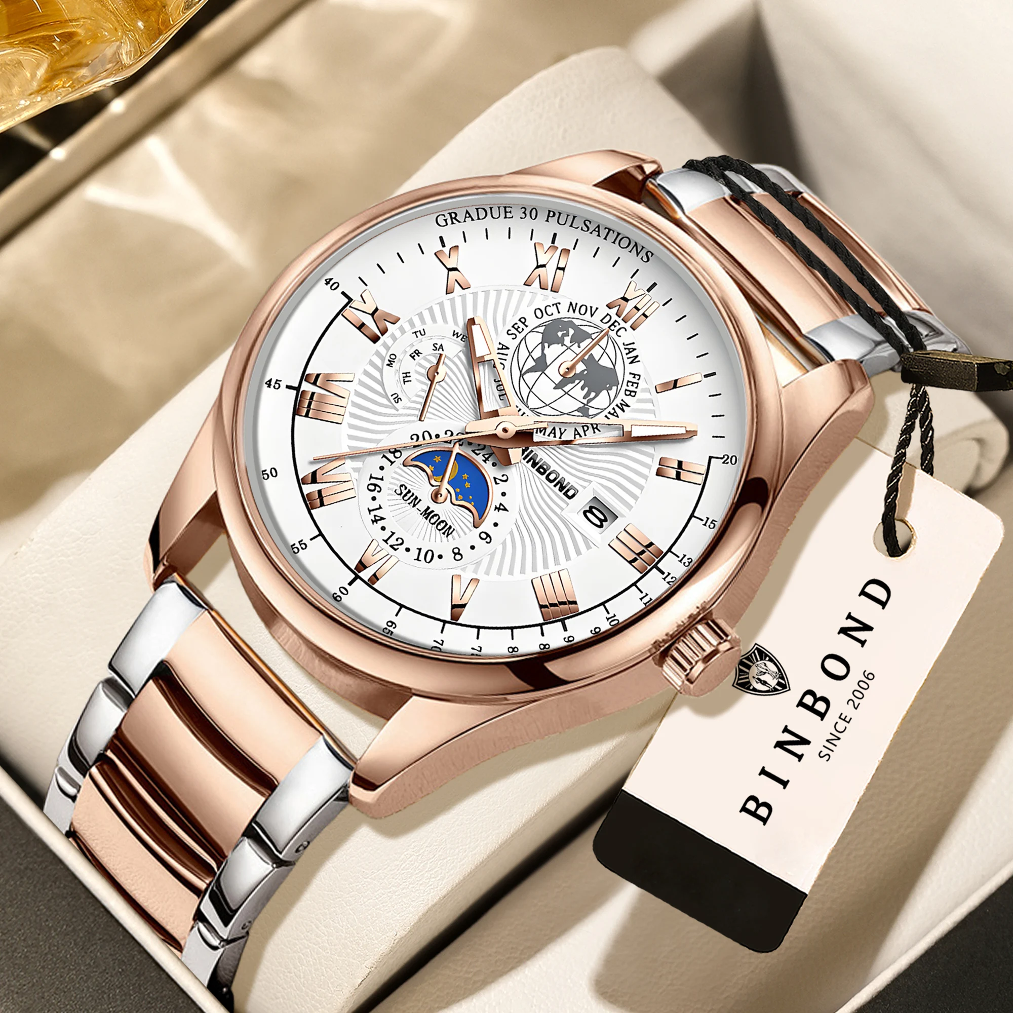 BINBOND Luxury quartz watches for men luminous waterproof auto date men's watch business sport fashion casual reloj wristwatch
BINBOND Luxury quartz watches for men luminous waterproof auto date men's watch business sport fashion casual reloj wristwatch
