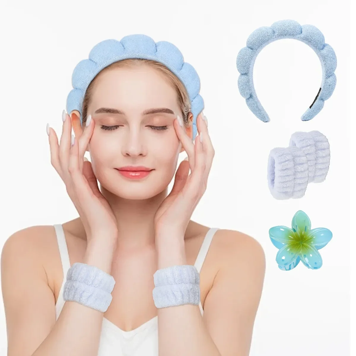 3Pcs Bath Wristband Set | Puffy Headband Flower Claw Clip | Water-Proof Arm Cuff Makeup Wash Hair Accessories for Her
3Pcs Bath Wristband Set | Puffy Headband Flower Claw Clip | Water-Proof Arm Cuff Makeup Wash Hair Accessories for Her