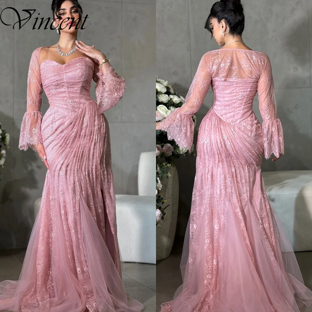 Customized Pink Lace Party Dresses Mermaid Long Sleeves Evening Dress Simple Sweetheart Sweep Train Homecoming Gowns for Woman
Customized Pink Lace Party Dresses Mermaid Long Sleeves Evening Dress Simple Sweetheart Sweep Train Homecoming Gowns for Woman