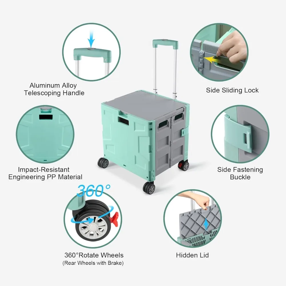 Folding Utility Cart Portable Rolling Crate Handcart with Durable Heavy Duty Plastic Telescoping Handle Collapsible Hidden Lid
Folding Utility Cart Portable Rolling Crate Handcart with Durable Heavy Duty Plastic Telescoping Handle Collapsible Hidden Lid