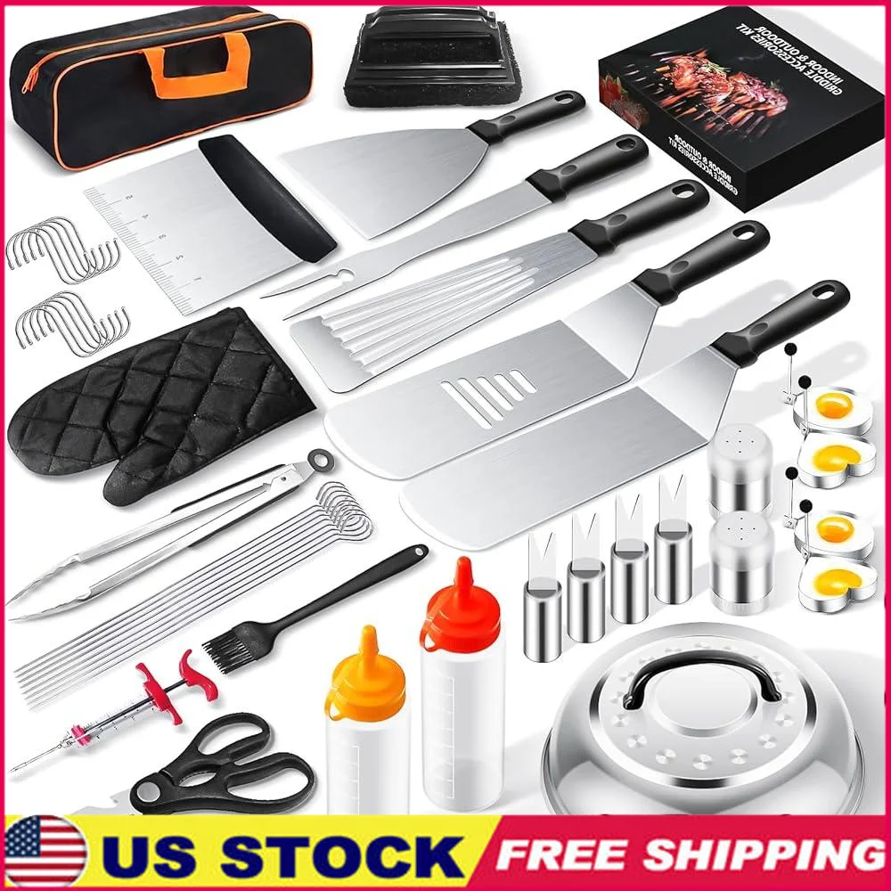 45PCS Griddle Accessories Set Flat Top Grills Spatulas Forks Tongs Basting Brush Egg Rings Meat Hooks Cleaning Tools Gift Box
45PCS Griddle Accessories Set Flat Top Grills Spatulas Forks Tongs Basting Brush Egg Rings Meat Hooks Cleaning Tools Gift Box